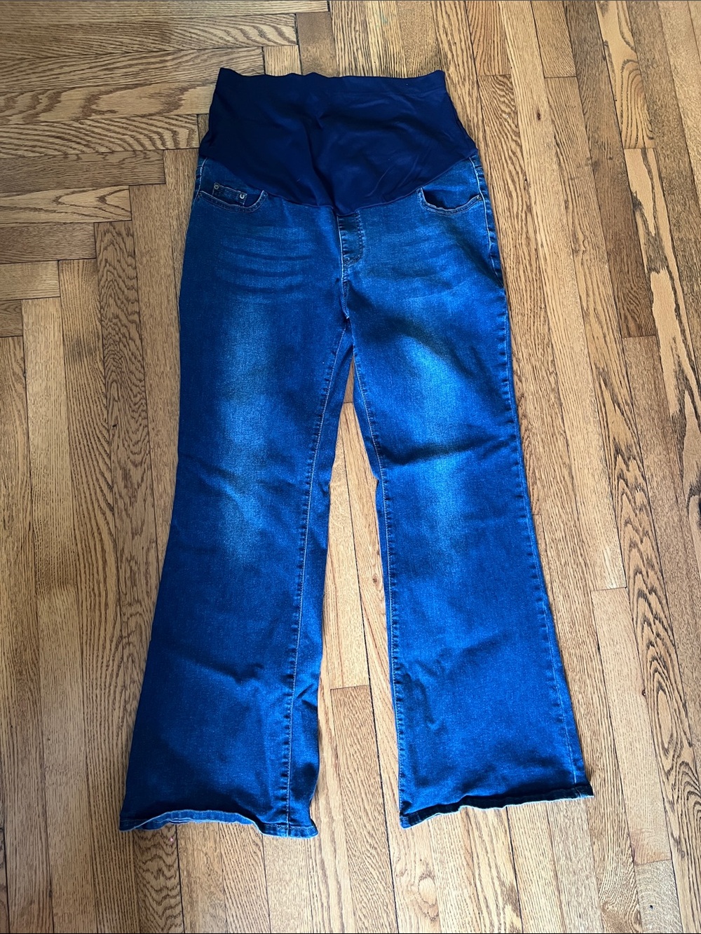 Dark Blue Maternity Flare Jeans with Support Waistband